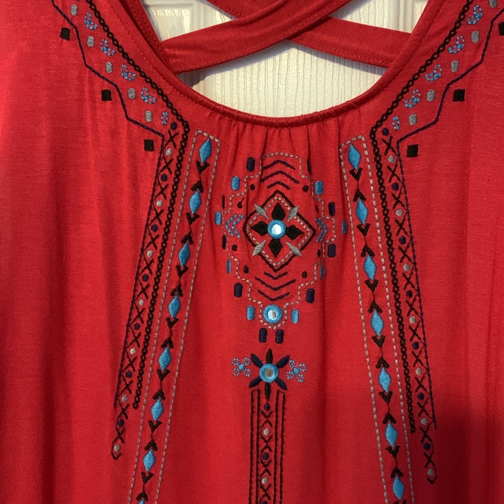 Knox Rose Embroidered Red Sleeveless Top with Embellishments